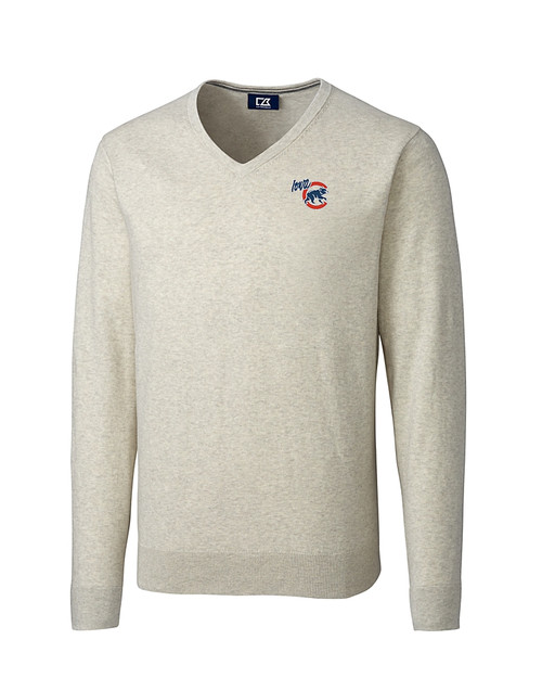 Iowa Cubs Cutter & Buck Lakemont Tri-Blend Mens V-Neck Pullover Sweater Oatmeal Heather Mannequin