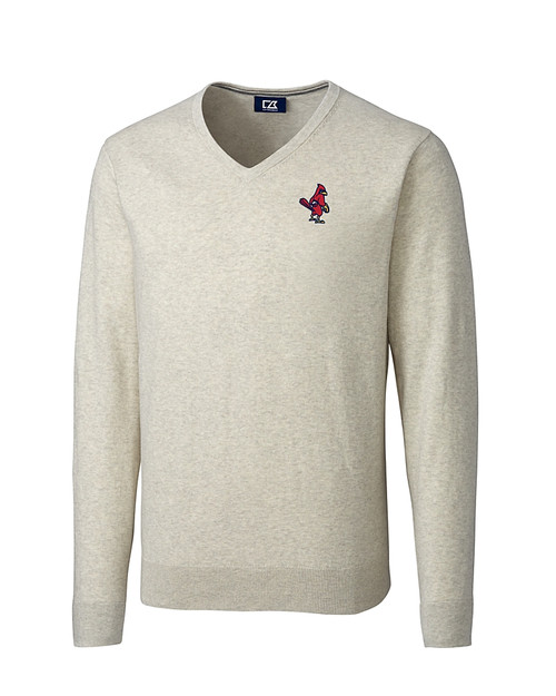 Memphis Redbirds Cutter & Buck Lakemont Tri-Blend Mens V-Neck Pullover Sweater Oatmeal Heather Mannequin