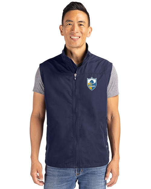 Los Angeles Chargers Historic Cutter & Buck Charter Eco Recycled Mens Full-Zip Vest Navy Blue Front