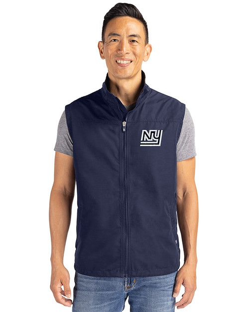 New York Giants Historic Cutter & Buck Charter Eco Recycled Mens Full-Zip Vest Navy Blue Front