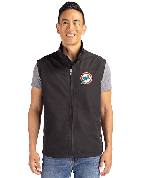 Miami Dolphins Historic Cutter & Buck Charter Eco Full-Zip Mens Big & Tall Vest Black Front