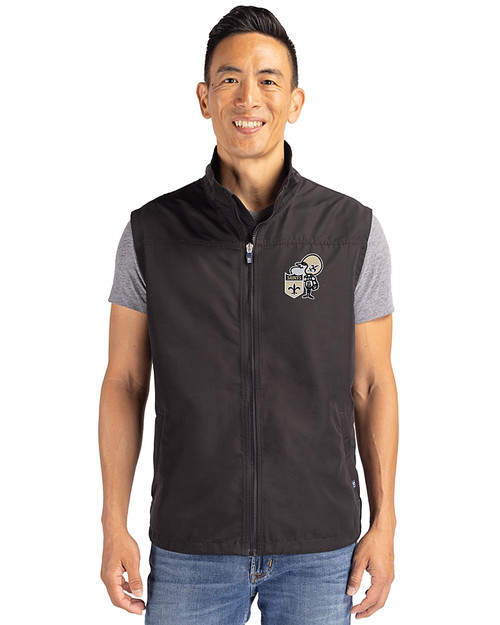 New Orleans Saints Historic Cutter & Buck Charter Eco Full-Zip Mens Big & Tall Vest Black Front