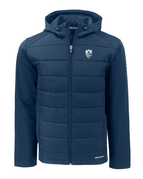 Los Angeles Chargers Historic Cutter & Buck Evoke Hybrid Eco Softshell Recycled Full Zip Mens Big & Tall Hooded Jacket NVBU_MANN_HG 1