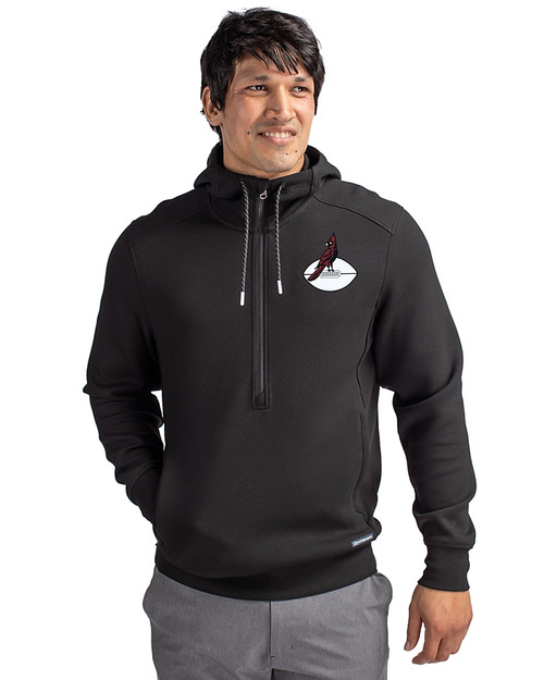 Arizona Cardinals Historic Cutter & Buck Roam Epic Versatility Half Zip Recycled Mens Hooded Pullover Black Front