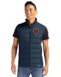 Chicago Bears Historic Cutter & Buck Evoke Hybrid Softshell Recycled Mens Full Zip Vest Navy Blue Front