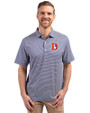 Denver Broncos Historic Cutter & Buck Forge Recycled Double Stripe Four-Way Stretch Mens Polo Tour Blue/White Front