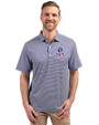 New England Patriots Historic Cutter & Buck Forge Eco Double Stripe Stretch Recycled Mens Polo Tour Blue/White Front