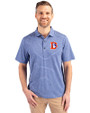 Denver Broncos Historic Cutter & Buck Forge Recycled Heather Stripe Four-Way Stretch Mens Polo Tour Blue Heather Front