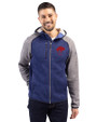 Buffalo Bills Historic Cutter & Buck Mainsail Sweater-Knit Mens Full Zip Hooded Jacket Tour Blue Heather/Polished Heather Front