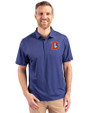 Denver Broncos Historic Cutter & Buck Pike Eco Tonal Geo Print Stretch Recycled Mens Big & Tall Polo Tour Blue Front