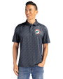 Miami Dolphins Historic Cutter & Buck Pike Eco Pebble Print Stretch Recycled Mens Polo Black/White Front