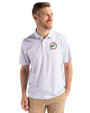 Miami Dolphins Historic Cutter & Buck Pike Eco Pebble Print Stretch Recycled Mens Polo White Front