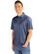 New York Giants Historic Cutter & Buck Pike Eco Pebble Print Stretch Recycled Mens Polo Navy Blue/White Side