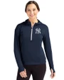 New York Yankees Cutter & Buck Daybreak Eco Recycled Womens Half Zip Hoodie Navy Blue Front