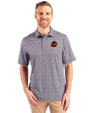 Rochester Red Wings Cutter & Buck Pike Magnolia Print Stretch Mens Polo Black/Polished Front