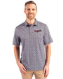 Lansing Lugnuts Cutter & Buck Pike Magnolia Print Stretch Mens Polo Black/Polished Front