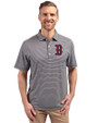 Boston Red Sox Cutter & Buck Forge Eco Double Stripe Stretch Recycled Mens Polo Navy Blue/White Front