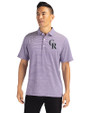 Colorado Rockies Cutter & Buck Forge Recycled Double Stripe Four-Way Stretch Mens Polo College Purple/White Front