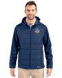 San Diego Padres Stars & Stripes Cutter & Buck Evoke Hybrid Eco Softshell Recycled Full Zip Mens Big & Tall Hooded Jacket Navy Blue Front