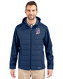 Boston Red Sox Stars & Stripes Cutter & Buck Evoke Hybrid Eco Softshell Recycled Full Zip Mens Big & Tall Hooded Jacket Navy Blue Front