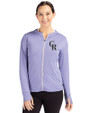 Colorado Rockies Cutter & Buck Daybreak Eco Recycled Womens Full Zip Hoodie Hyacinth Front