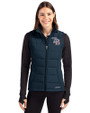 Tampa Bay Rays Stars & Stripes Cutter & Buck Evoke Hybrid Softshell Recycled Womens Full Zip Vest Navy Blue Front