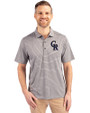 Colorado Rockies Cutter & Buck Forge Eco Heather Stripe Stretch Recycled Mens Polo Elemental Grey Heather Front
