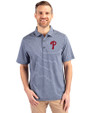 Philadelphia Phillies Cutter & Buck Forge Eco Heather Stripe Stretch Recycled Mens Polo Navy Blue Heather Front