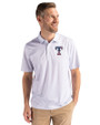 Texas Rangers Stars & Stripes Cutter & Buck Pike Eco Pebble Print Stretch Recycled Mens Polo White Front