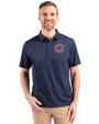 Chicago Cubs Cutter & Buck Pike Eco Tonal Geo Print Stretch Recycled Mens Polo Navy Blue Front