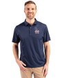 Los Angeles Dodgers Stars & Stripes Cutter & Buck Pike Eco Tonal Geo Print Stretch Recycled Mens Polo Navy Blue Front