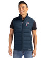 Pittsburgh Pirates Stars & Stripes Cutter & Buck Evoke Hybrid Softshell Recycled Mens Full Zip Vest Navy Blue Front