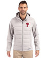 Philadelphia Phillies Cutter & Buck Evoke Hybrid Softshell Recycled Full Zip Mens Hooded Jacket CONCRETE Front