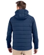 New York Yankees Cutter & Buck Evoke Hybrid Softshell Recycled Full Zip Mens Hooded Jacket Navy Blue Back