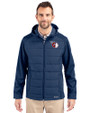 Cleveland Guardians Cutter & Buck Evoke Hybrid Softshell Recycled Full Zip Mens Hooded Jacket Navy Blue Front
