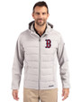 Boston Red Sox Cutter & Buck Evoke Hybrid Softshell Recycled Full Zip Mens Hooded Jacket CONCRETE Front