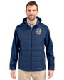 Milwaukee Brewers Stars & Stripes Cutter & Buck Evoke Hybrid Softshell Recycled Full Zip Mens Hooded Jacket Navy Blue Front