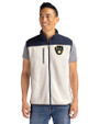 Milwaukee Brewers Cutter & Buck Cascade Epic Comfort Recycled Sherpa Fleece Mens Full Zip Vest Shell/Navy Blue Front