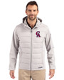 Los Angeles Angels Cooperstown Cutter & Buck Evoke Hybrid Softshell Recycled Full Zip Mens Hooded Jacket CONCRETE Front