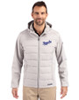 Kansas City Royals Cooperstown Cutter & Buck Evoke Hybrid Softshell Recycled Full Zip Mens Hooded Jacket CONCRETE Front