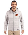 Baltimore Orioles Cooperstown Cutter & Buck Evoke Hybrid Softshell Recycled Full Zip Mens Hooded Jacket CONCRETE Front