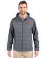 Detroit Tigers Cooperstown Cutter & Buck Evoke Hybrid Softshell Recycled Full Zip Mens Hooded Jacket Elemental Grey Front