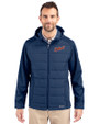 Detroit Tigers Cooperstown Cutter & Buck Evoke Hybrid Softshell Recycled Full Zip Mens Hooded Jacket Navy Blue Front