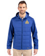 Seattle Mariners Cooperstown Cutter & Buck Evoke Hybrid Softshell Recycled Full Zip Mens Hooded Jacket Tour Blue Front