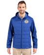 Milwaukee Brewers Cooperstown Cutter & Buck Evoke Hybrid Softshell Recycled Full Zip Mens Hooded Jacket Tour Blue Front