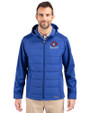 Toronto Blue Jays Cooperstown Cutter & Buck Evoke Hybrid Softshell Recycled Full Zip Mens Hooded Jacket Tour Blue Front