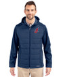 Cleveland Indians Cooperstown Cutter & Buck Evoke Hybrid Softshell Recycled Full Zip Mens Hooded Jacket Navy Blue Front