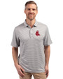 Boston Red Sox Cooperstown Cutter & Buck Forge Eco Double Stripe Stretch Recycled Mens Polo Polished/White Front