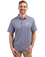 Kansas City Royals Cooperstown Cutter & Buck Forge Eco Double Stripe Stretch Recycled Mens Polo Tour Blue/White Front
