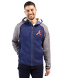 Atlanta Braves Cooperstown Cutter & Buck Mainsail Full Zip Hooded Mens Jacket Tour Blue Heather/Polished Heather Front